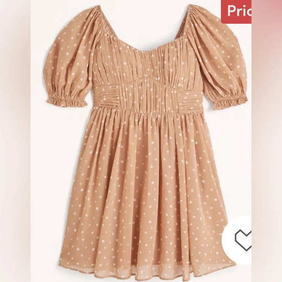 Abercrombie & Fitch Tan Polka Dot Ruched Puff Sleeve Mini Dress 29690 - Picture 2 of 16